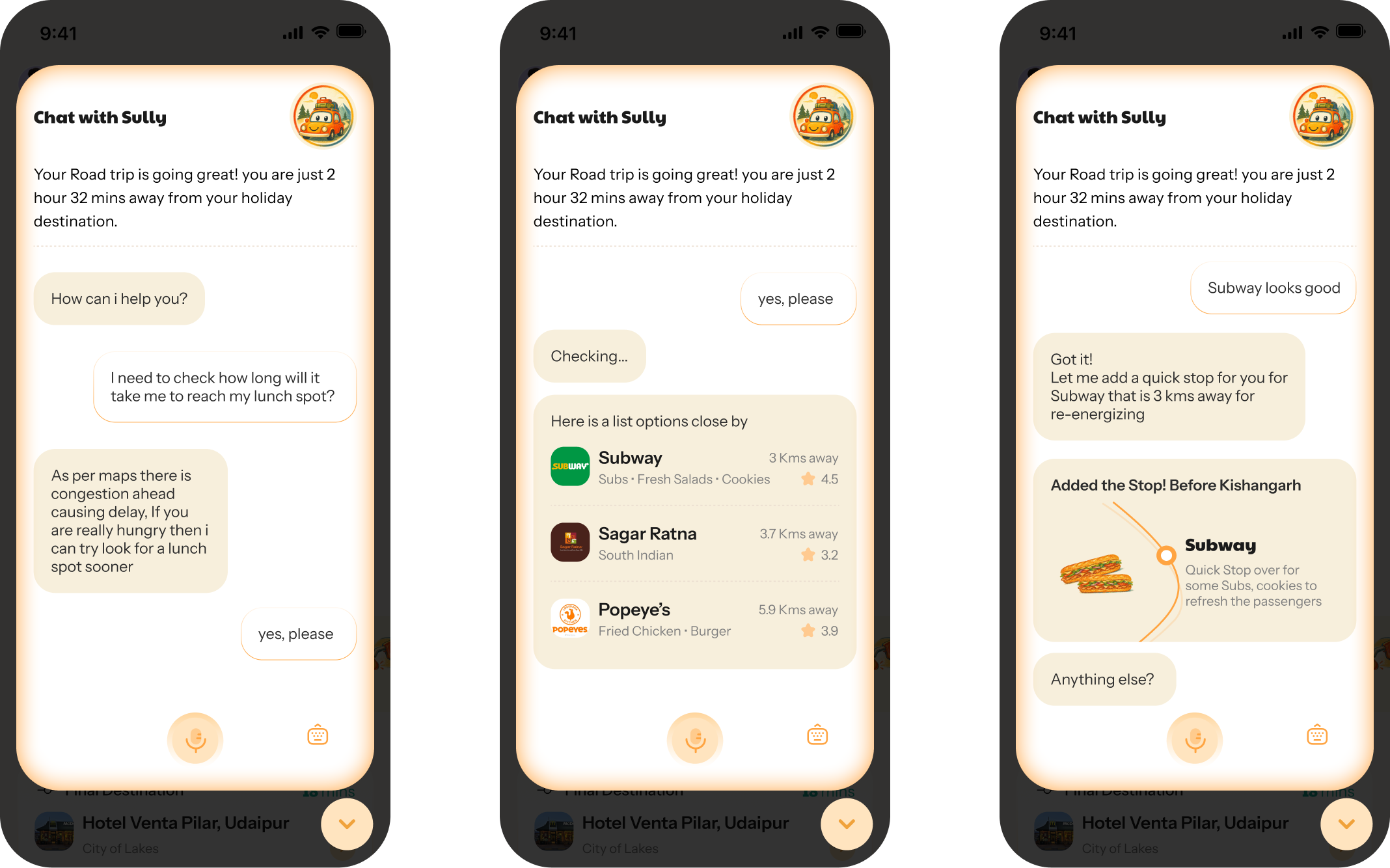 Sully AI chat, Ask Sully, Find Options, Add the Stop