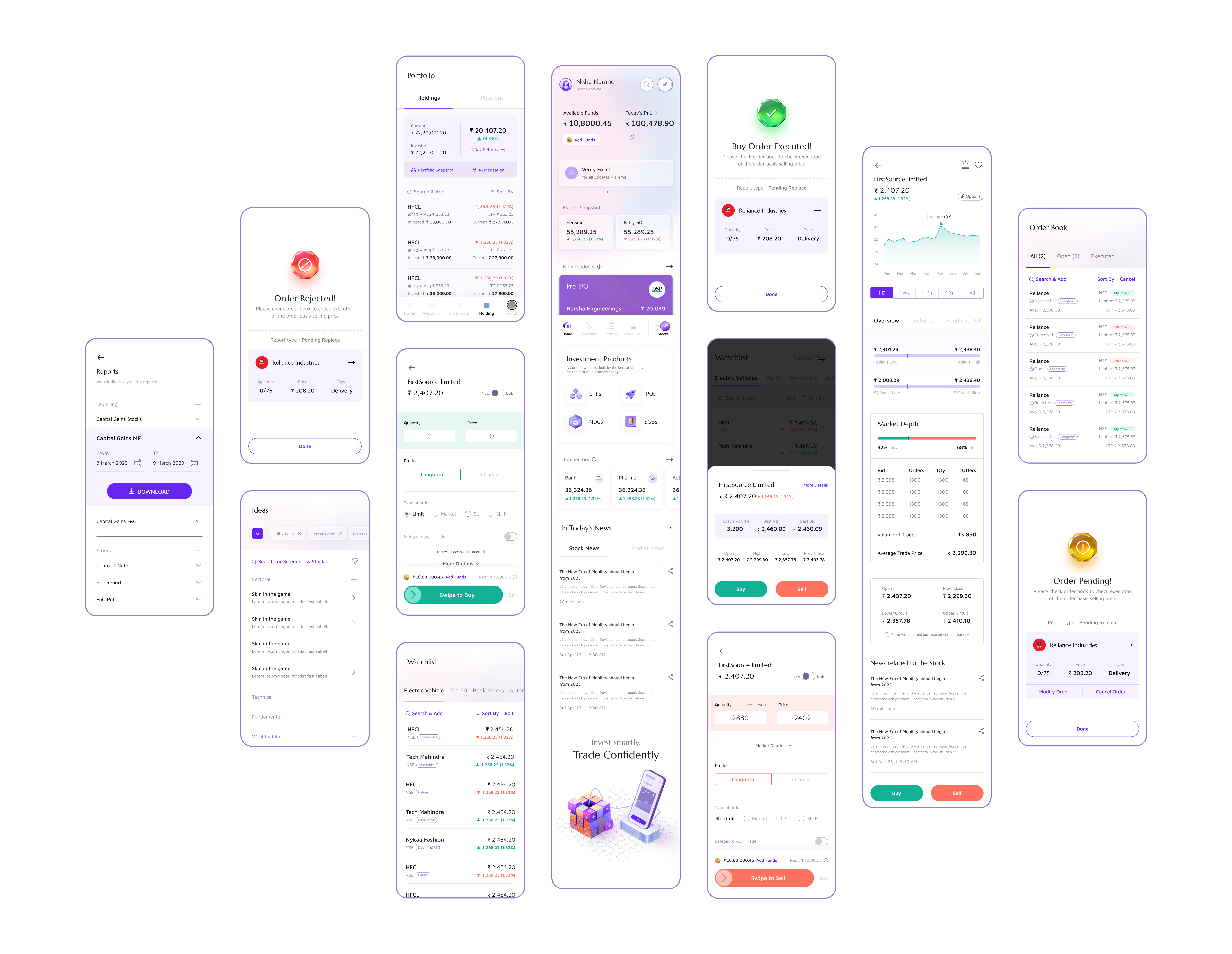 Final UI, Home, Search, Watchlist, SnapQuote, Charts